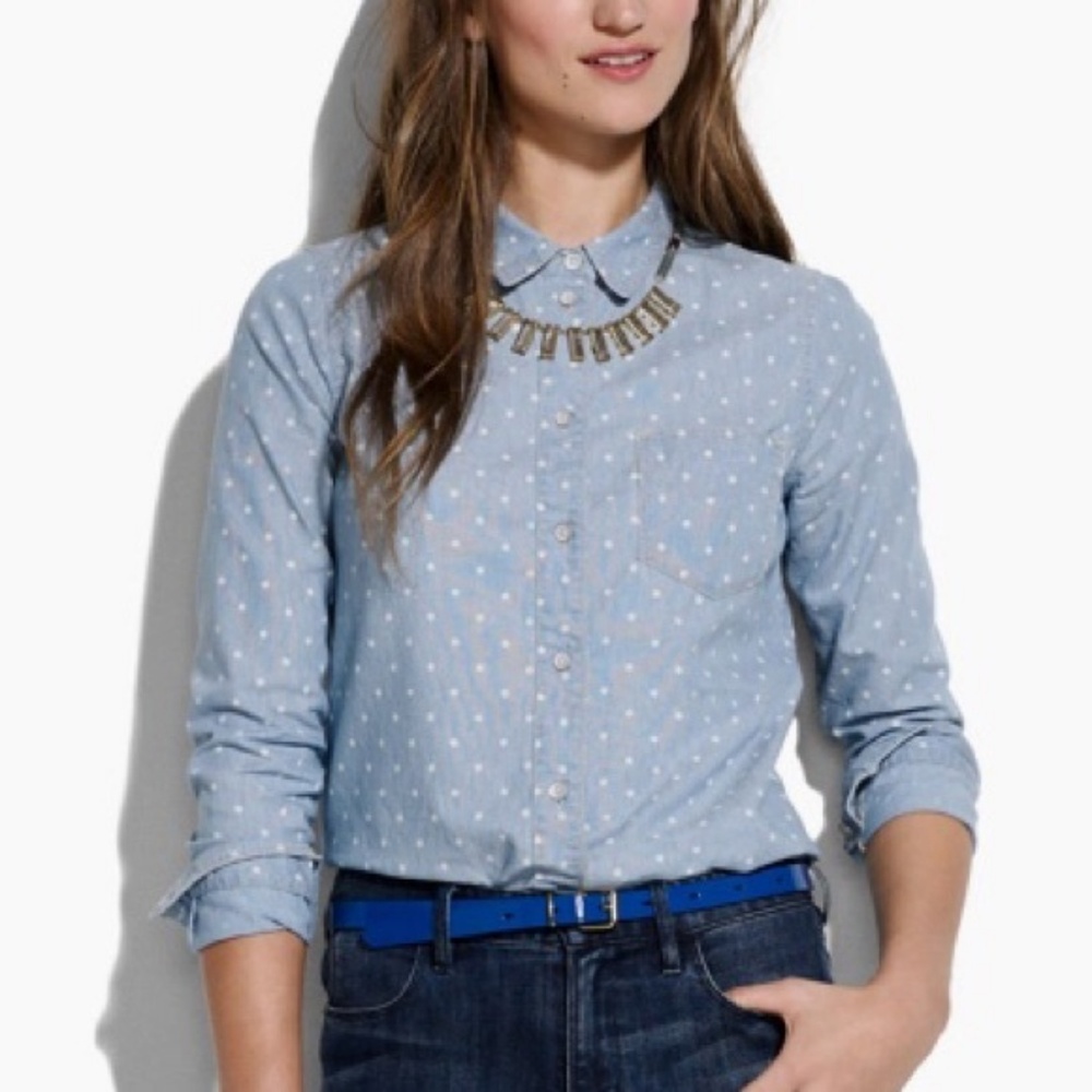 J Crew “Boy” Chambray Button Up Shirt in "Dots"